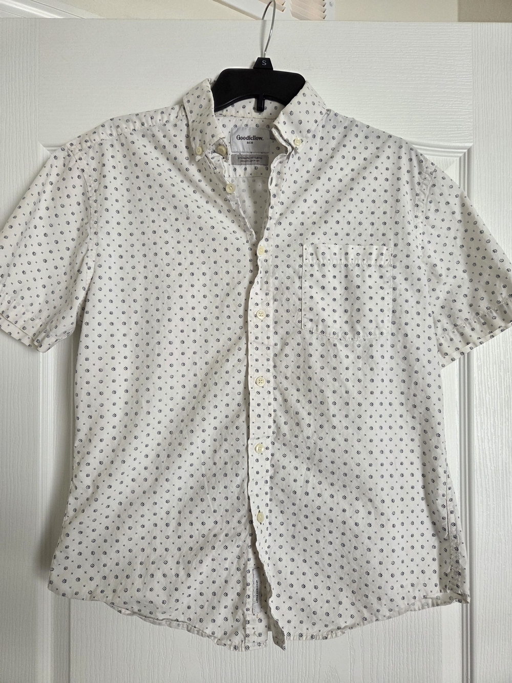 Goodfellow & Co White Short-Sleeve Button-Down Shirt with Micro Print